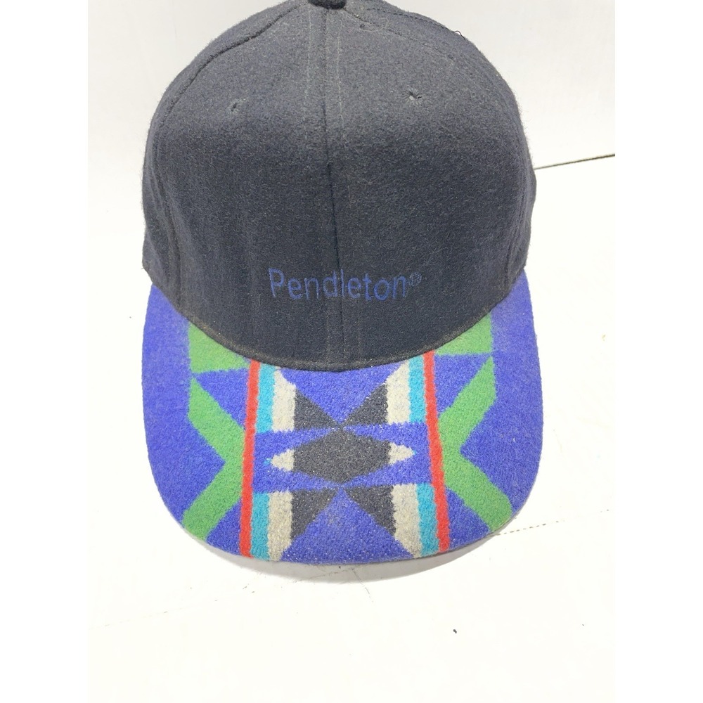 Vintage Pendleton Black Wool Aztec Print Bill Baseball Hat Cap Great Cond